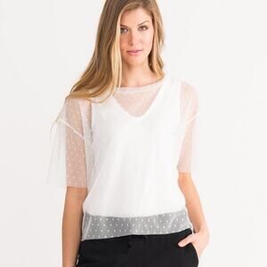 Agnes & Dora White Polka Dot Sheer Mesh Top XL